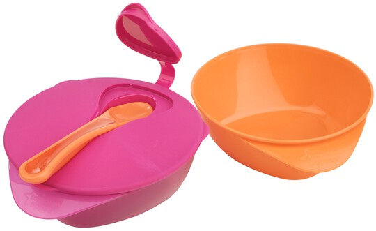 Tommee Tippee Explora Two Easy Scoop Feeding Bowls with Lid & Spoon - Pink image number 1